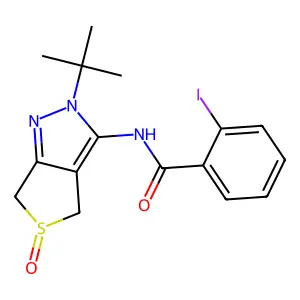 N-(2-tert-butyl-5-oxo-4,6-dihydrothieno[3,4-c]pyrazol-3-yl)-2-iodobenzamide structure
