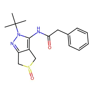 N-(2-tert-butyl-5-oxo-4,6-dihydrothieno[3,4-c]pyrazol-3-yl)-2-phenylacetamide structure