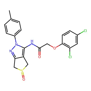 2-(2,4-dichlorophenoxy)-N-(5-oxido-2-(p-tolyl)-4,6-dihydro-2H-thieno[3,4-c]pyrazol-3-yl)acetamide structure