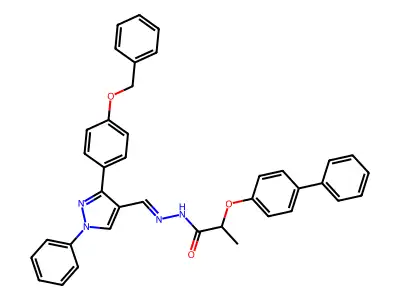 2-([1,1'-Biphenyl]-4-yloxy)propanoic acid 2-[[1-phenyl-3-[4-(phenylmethoxy)phenyl]-1H-pyrazol-4-yl]methylene]hydrazide structure