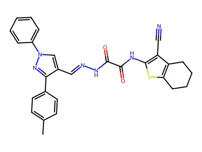 2-[(3-Cyano-4,5,6,7-tetrahydrobenzo[b]thien-2-yl)amino]-2-oxoacetic acid 2-[[3-(4-methylphenyl)-1-phenyl-1H-pyrazol-4-yl]methylene]hydrazide structure