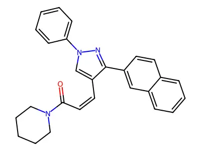 (Z)-3-(3-(naphthalen-2-yl)-1-phenyl-1H-pyrazol-4-yl)-1-(piperidin-1-yl)prop-2-en-1-one structure