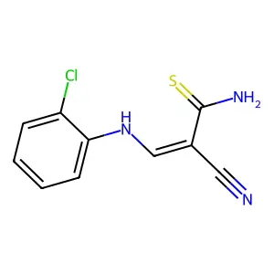 (Z)-3-(2-chloroanilino)-2-cyanoprop-2-enethioamide structure