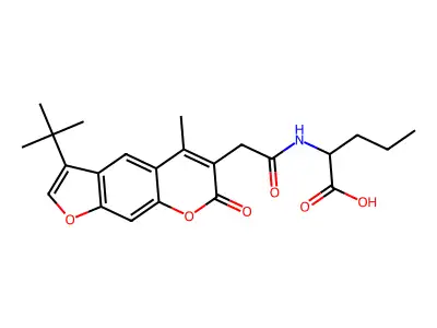 N-[(3-tert-butyl-5-methyl-7-oxo-7H-furo[3,2-g]chromen-6-yl)acetyl]norvaline structure