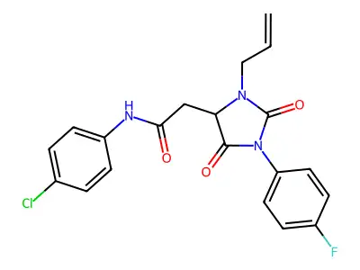 N-(4-chlorophenyl)-2-[1-(4-fluorophenyl)-2,5-dioxo-3-(prop-2-en-1-yl)imidazolidin-4-yl]acetamide structure