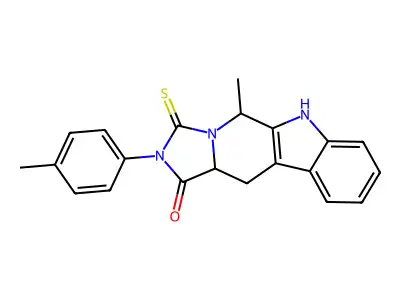 5-methyl-3-thioxo-2-(p-tolyl)-2,3,5,6,11,11a-hexahydro-1H-imidazo[1',5':1,6]pyrido[3,4-b]indol-1-one structure