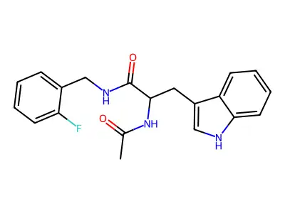 2-acetamido-N-[(2-fluorophenyl)methyl]-3-(1H-indol-3-yl)propanamide structure