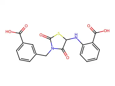 2-{[3-(3-Carboxybenzyl)-2,4-dioxo-1,3-thiazolidin-5-yl]amino}benzoic acid structure