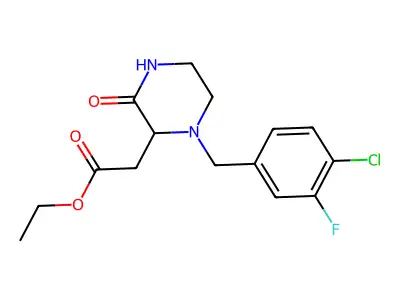 Ethyl [1-(4-chloro-3-fluorobenzyl)-3-oxopiperazin-2-yl]acetate structure