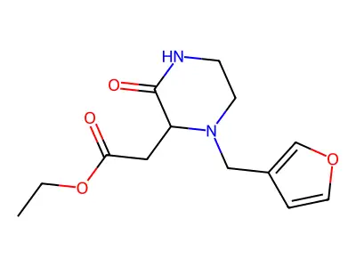 Ethyl [1-(furan-3-ylmethyl)-3-oxopiperazin-2-yl]acetate structure