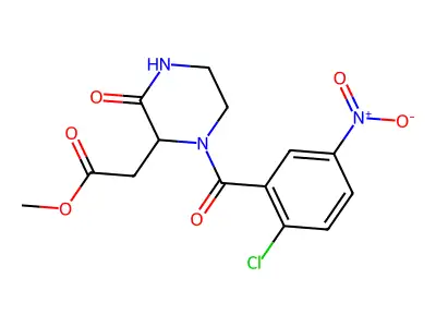 Methyl 2-[1-(2-chloro-5-nitrobenzoyl)-3-oxopiperazin-2-yl]acetate structure