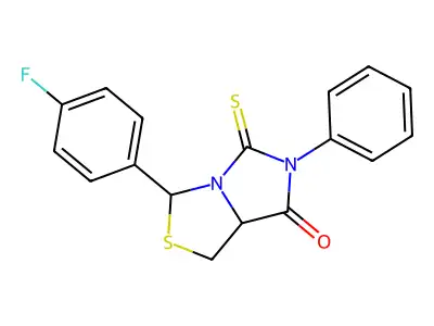3-(4-fluorophenyl)-6-phenyl-5-thioxotetrahydro-7H-imidazo[1,5-c][1,3]thiazol-7-one structure