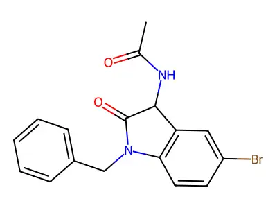 N-(1-benzyl-5-bromo-2-oxo-2,3-dihydro-1H-indol-3-yl)acetamide structure