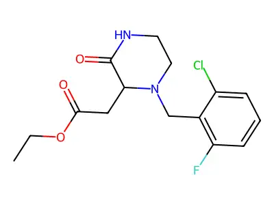 Ethyl [1-(2-chloro-6-fluorobenzyl)-3-oxopiperazin-2-yl]acetate structure