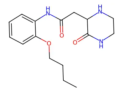 N-(2-butoxyphenyl)-2-(3-oxopiperazin-2-yl)acetamide structure