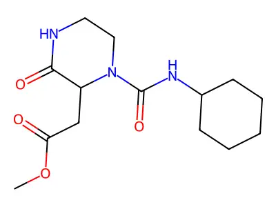 Methyl 2-[1-(cyclohexylcarbamoyl)-3-oxopiperazin-2-yl]acetate structure