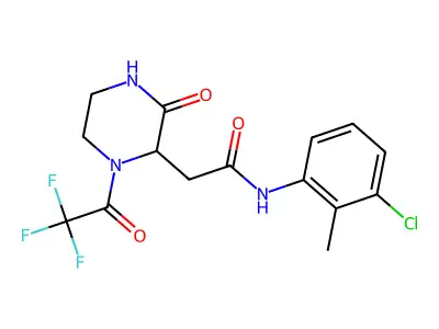 N-(3-chloro-2-methylphenyl)-2-[3-oxo-1-(trifluoroacetyl)piperazin-2-yl]acetamide structure