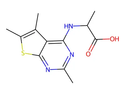 2-(2,5,6-Trimethyl-thieno[2,3-d]pyrimidin-4-ylamino)-propionic acid structure
