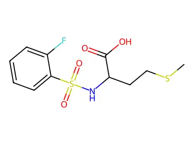 (2S)-2-[(2-fluorophenyl)sulfonylamino]-4-methylsulfanylbutanoic acid structure