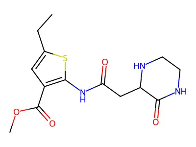 Methyl 5-ethyl-2-{[(3-oxo-2-piperazinyl)acetyl]amino}-3-thiophenecarboxylate structure