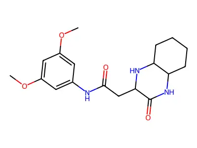 N-(3,5-dimethoxyphenyl)-2-(3-oxodecahydroquinoxalin-2-yl)acetamide structure