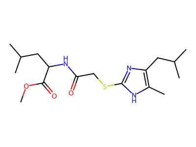 methyl 2-(2-((5-isobutyl-4-methyl-1H-imidazol-2-yl)thio)acetamido)-4-methylpentanoate structure