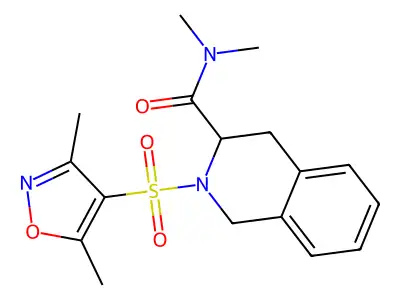 2-[(3,5-dimethyl-1,2-oxazol-4-yl)sulfonyl]-N,N-dimethyl-1,2,3,4-tetrahydroisoquinoline-3-carboxamide structure