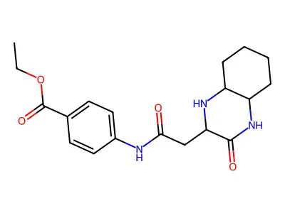 Ethyl 4-{[(3-oxodecahydroquinoxalin-2-yl)acetyl]amino}benzoate structure