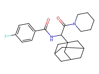 N-[1-(1-adamantyl)-2-oxo-2-piperidin-1-ylethyl]-4-fluorobenzamide structure