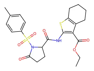ethyl 2-({1-[(4-methylphenyl)sulfonyl]-5-oxoprolyl}amino)-4,5,6,7-tetrahydro-1-benzothiophene-3-carboxylate structure