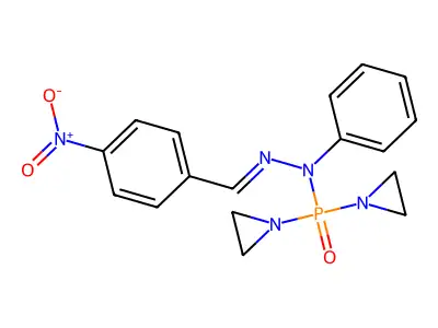P,P-Bis[(aziridin-1-yl)]-N'-(4-nitrobenzylidene)-N-phenylphosphinic hydrazide structure