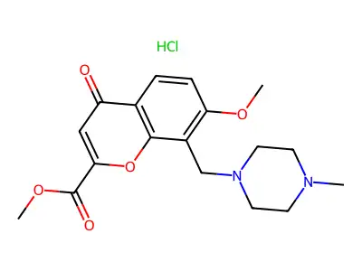 Chromone-2-carboxylic acid, 7-methoxy-8-(4-methylpiperazin-1-ylmethyl)-, methyl ester, hydrochloride structure