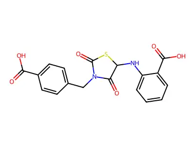 2-((3-(4-Carboxybenzyl)-2,4-dioxothiazolidin-5-yl)amino)benzoic acid structure