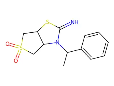 3-(1-phenylethyl)tetrahydrothieno[3,4-d][1,3]thiazol-2(3H)-imine 5,5-dioxide structure