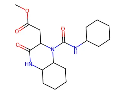 Methyl 2-(1-(cyclohexylcarbamoyl)-3-oxodecahydroquinoxalin-2-yl)acetate structure