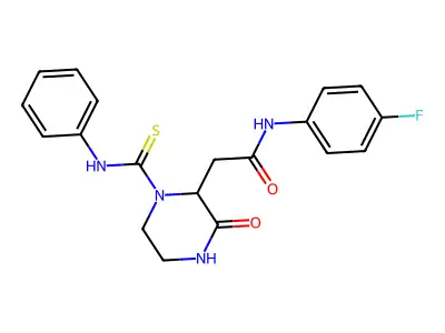 N-(4-fluorophenyl)-2-[3-oxo-1-(phenylcarbamothioyl)piperazin-2-yl]acetamide structure