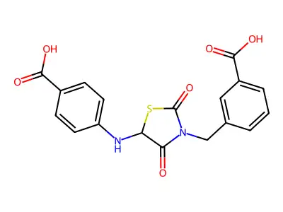 3-((5-((4-Carboxyphenyl)amino)-2,4-dioxothiazolidin-3-yl)methyl)benzoic acid structure