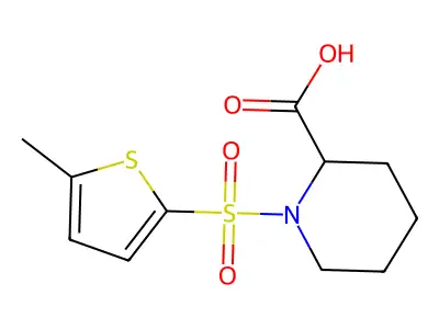 1-[(5-Methyl-2-thienyl)sulfonyl]-2-piperidinecarboxylic acid structure