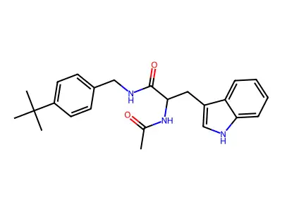 2-acetamido-N-[(4-tert-butylphenyl)methyl]-3-(1H-indol-3-yl)propanamide structure