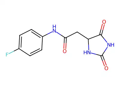 2-(2,5-dioxoimidazolidin-4-yl)-N-(4-fluorophenyl)acetamide structure