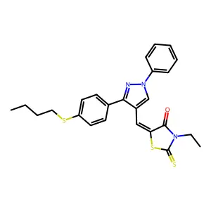 (5Z)-5-({3-[4-(butylsulfanyl)phenyl]-1-phenyl-1H-pyrazol-4-yl}methylidene)-3-ethyl-2-thioxo-1,3-thiazolidin-4-one structure