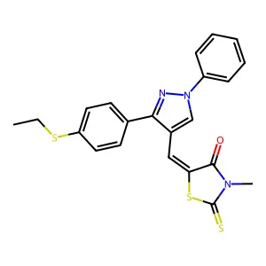 (5Z)-5-({3-[4-(ethylsulfanyl)phenyl]-1-phenyl-1H-pyrazol-4-yl}methylidene)-3-methyl-2-thioxo-1,3-thiazolidin-4-one structure
