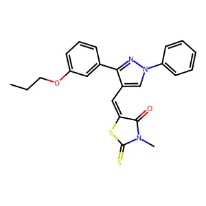 (5Z)-3-methyl-5-{[1-phenyl-3-(3-propoxyphenyl)-1H-pyrazol-4-yl]methylidene}-2-thioxo-1,3-thiazolidin-4-one structure