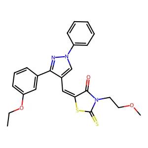 (5Z)-5-{[3-(3-ethoxyphenyl)-1-phenyl-1H-pyrazol-4-yl]methylidene}-3-(2-methoxyethyl)-2-thioxo-1,3-thiazolidin-4-one structure
