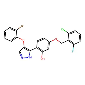 2-[4-(2-bromophenoxy)-1H-pyrazol-3-yl]-5-[(2-chloro-6-fluorobenzyl)oxy]phenol structure