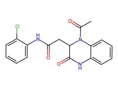 2-(1-acetyl-3-oxo-1,2,3,4-tetrahydro-2-quinoxalinyl)-N-(2-chlorophenyl)acetamide structure