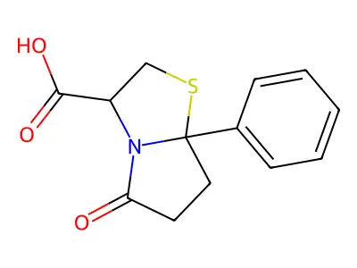 5-Oxo-7a-phenyl-hexahydropyrrolo(2,1-b)(1,3)thiazole-3-carboxylic acid structure