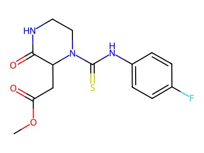 2-Pyrazineacetic acid, 1-[[(4-fluorophenyl)amino]carbonothioyl]hexahydro-3-oxo-, methyl ester structure