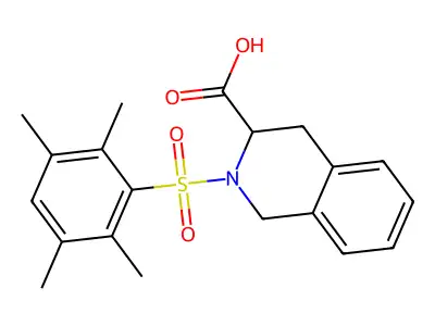 2-(2,3,5,6-tetramethylbenzenesulfonyl)-1,2,3,4-tetrahydroisoquinoline-3-carboxylic acid structure
