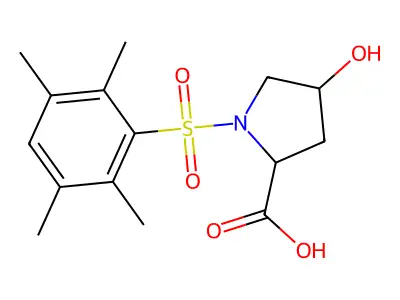 4-Hydroxy-1-(2,3,5,6-tetramethylbenzenesulfonyl)pyrrolidine-2-carboxylic acid structure
